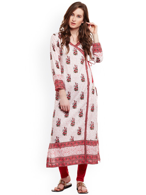 

Tissu Women Off-White & Pink Printed A-Line Kurta