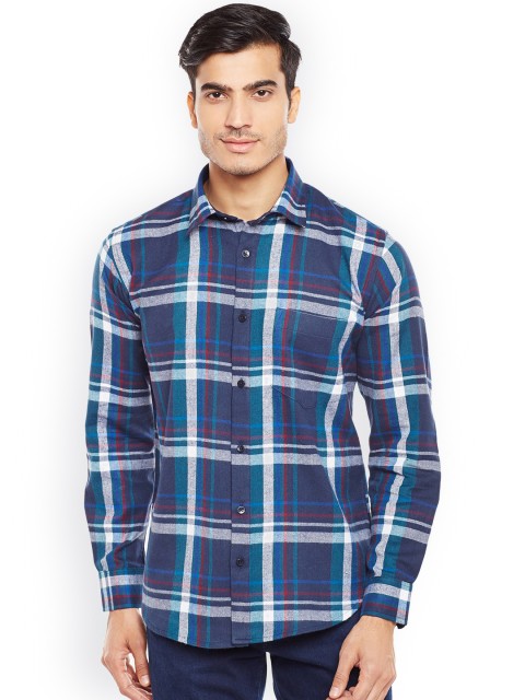 

Hancock Men Navy Blue Slim Fit Checked Casual Shirt