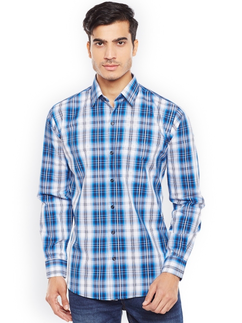 

Hancock Men Blue & White Slim Fit Checked Casual Shirt