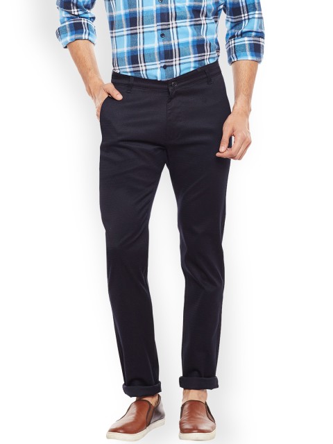 

Hancock Men Navy Blue Slim Fit Solid Regular Trousers