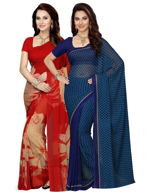

Ishin Selection of 2 Red & Navy Blue Poly Georgette Printed Sarees