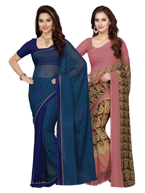 

Ishin Selection of 2 Pink & Navy Blue Poly Georgette Printed Sarees