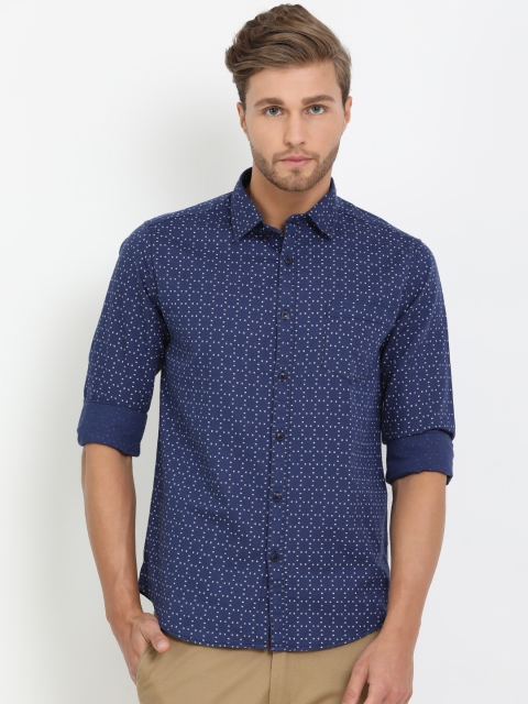 Crocodile Men Navy Blue Slim Fit Printed Casual Shirt