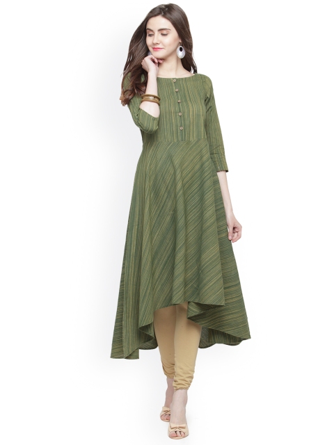 

Jompers Women Green Woven Design A-Line Kurta