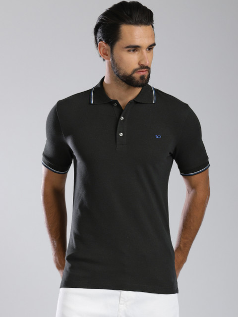 

GAS Men Black Solid Polo Collar T-shirt