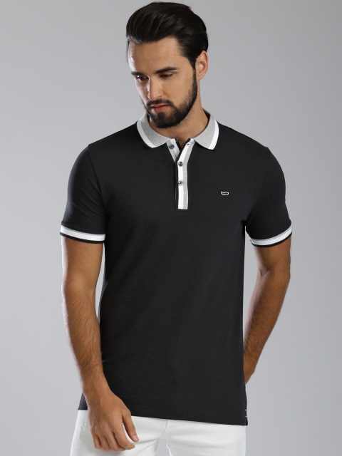 

GAS Men Black Solid Polo T-shirt