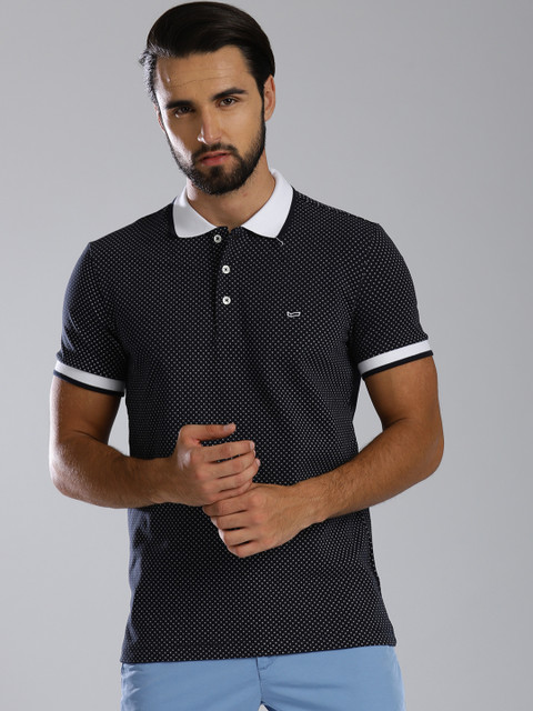 

GAS Men Navy Blue Printed Polo T-shirt