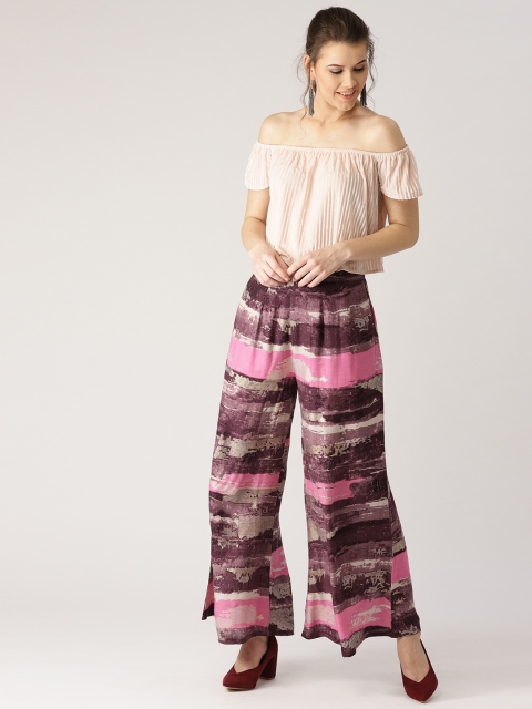 

Libas Women Purple & Pink Printed Flared Palazzos