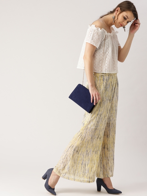 

Libas Women Yellow Flared Striped Palazzos