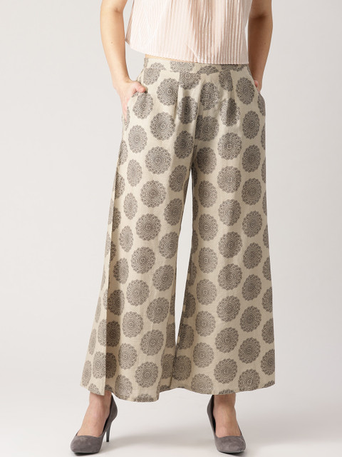

Libas Women Beige & Coffee Brown Flared Printed Palazzos