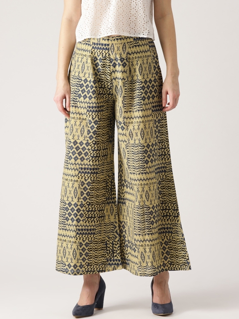 

Libas Women Beige & Navy Blue Printed Wide Leg Palazzos