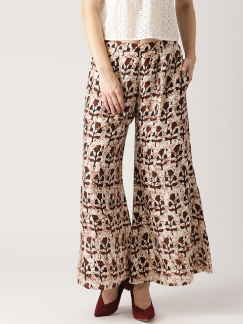 

Libas Women White & Brown Printed Flared Palazzos