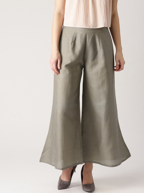 

Libas Women Grey Self-Checked Flared Palazzos