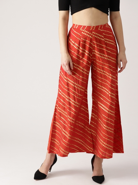 

Libas Women Red & Golden Printed Flared Palazzos