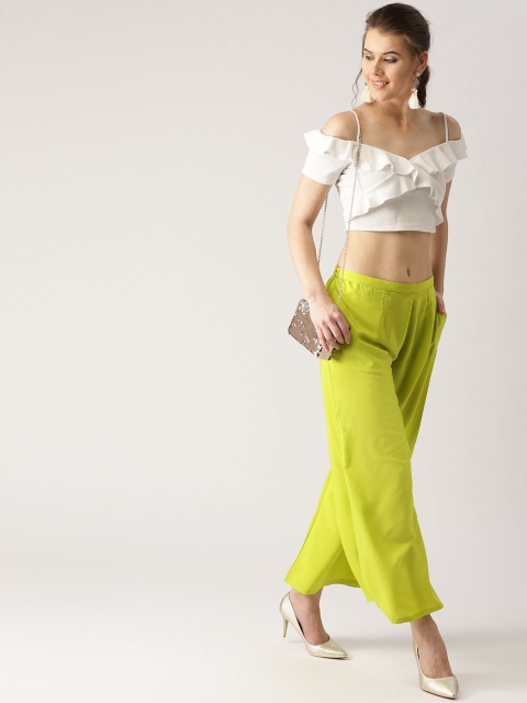 

Libas Women Green Flared Solid Crepe Palazzos
