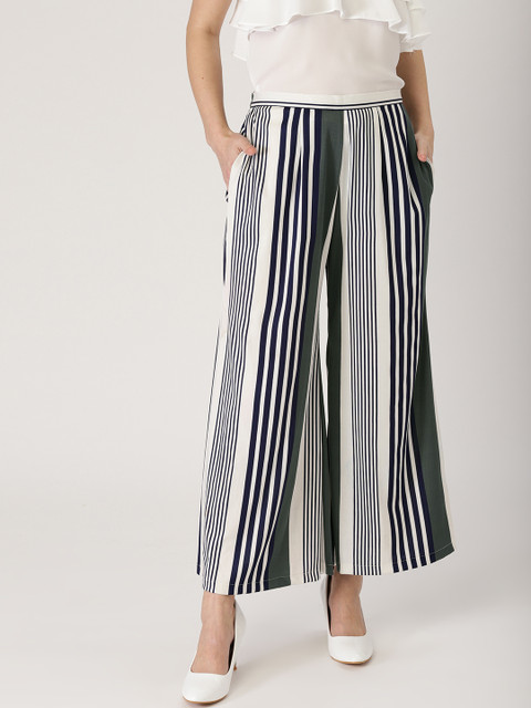 

Libas Women Navy Blue & White Striped Wide Leg Palazzos