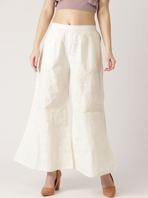 

Libas Women Off-White Wide Leg Printed Palazzos