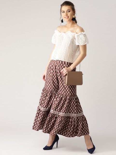 

Libas Women Brown & White Flared Printed Sharara