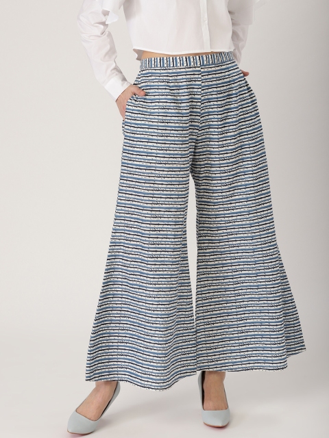 

Libas Women Blue & White Striped Wide Leg Palazzos