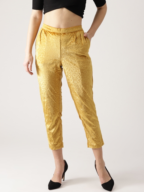 

Libas Women Mustard Yellow Regular Fit Self Design Cropped Trousers