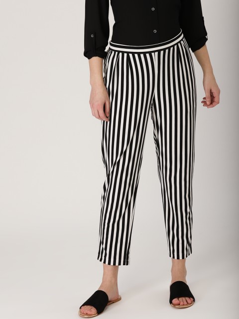 

Libas Women Black & White Regular Fit Striped Cropped Trousers