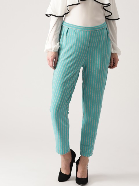 

Libas Women Blue & Grey Melange Regular Fit Striped Trousers