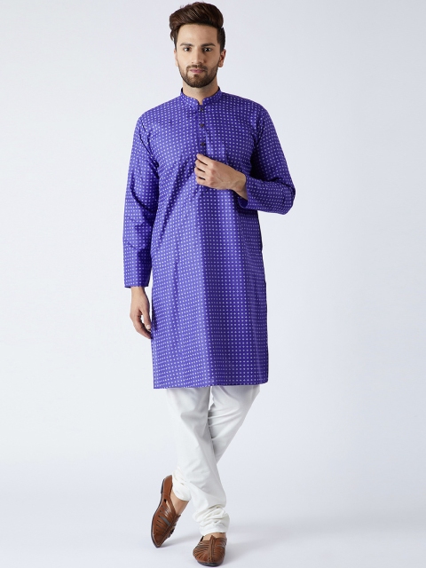 

SOJANYA Men Blue & Off-White Printed Kurta with Churidar