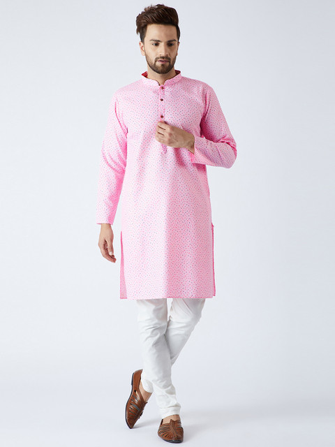 

SOJANYA Men Pink & Off-White Printed Kurta with Churidar