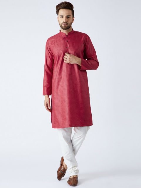 

SOJANYA Men Red & Off-White Printed Kurta with Churidar