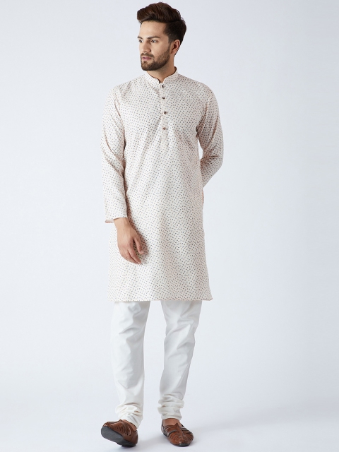 

SOJANYA Men Beige & Off-White Printed Kurta with Churidar
