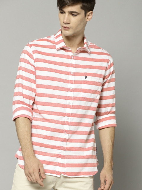 

French Connection Men White & Red Slim Fit Striped Casual Shirt