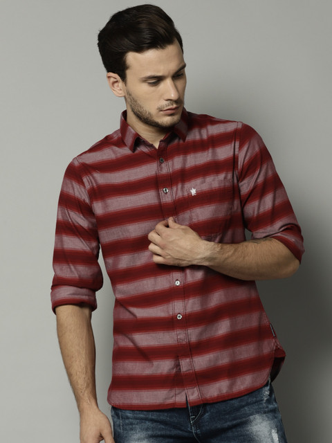 

French Connection Men Red Slim Fit Striped Casual Shirt