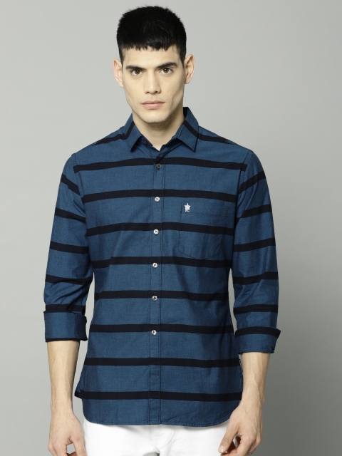 

French Connection Men Blue Slim Fit Striped Casual Shirt