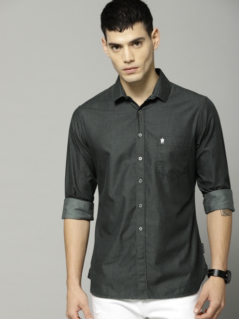 

French Connection Men Charcoal Grey Slim Fit Solid Casual Shirt