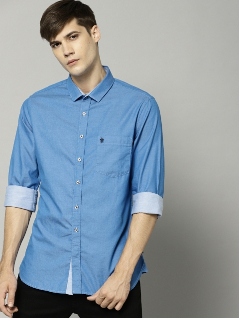 

French Connection Men Blue Slim Fit Solid Casual Shirt