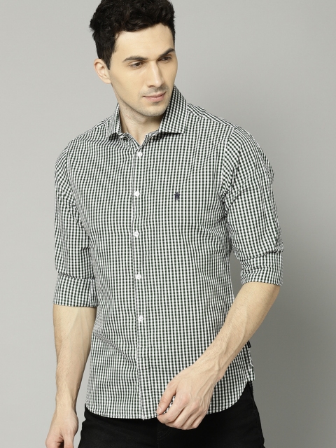 

French Connection Men White & Green Slim Fit Checked Casual Shirt