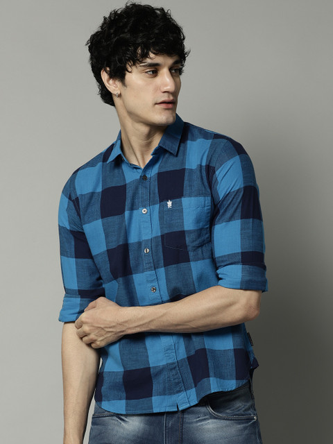 

French Connection Men Navy Blue Slim Fit Checked Casual Shirt