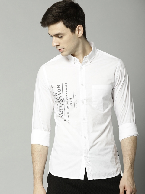 

French Connection Men White Regular Fit Printed Casual Shirt