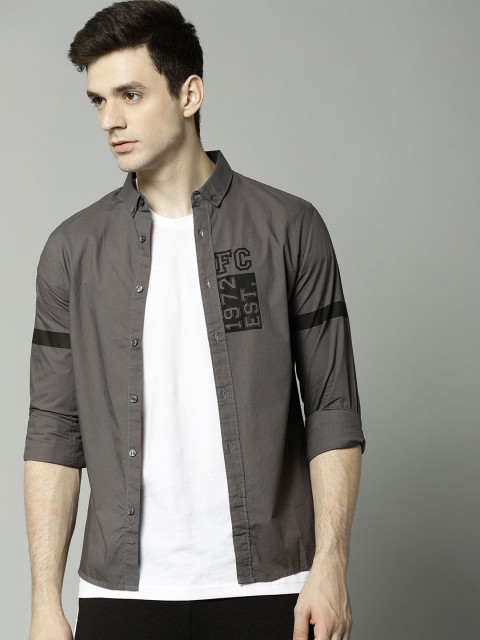 

French Connection Men Charcoal Grey Regular Fit Casual Shirt