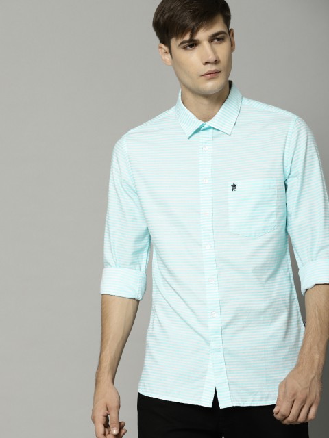 

French Connection Men Blue & White Slim Fit Striped Casual Shirt