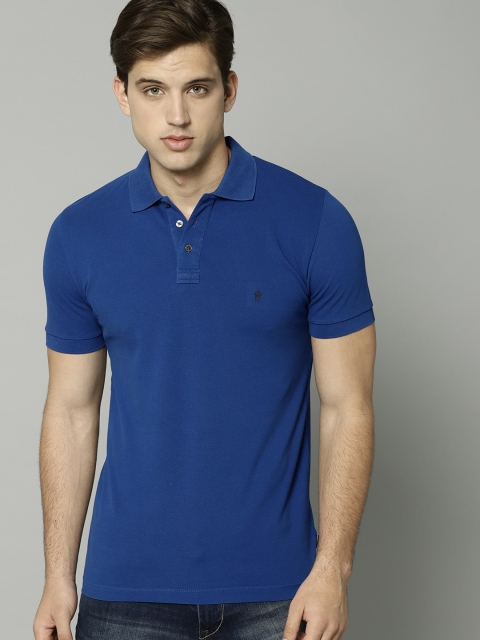 

French Connection Men Blue Solid Polo Collar T-shirt