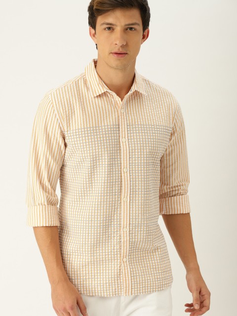 

United Colors of Benetton Men Orange & White Slim Fit Striped Casual Shirt