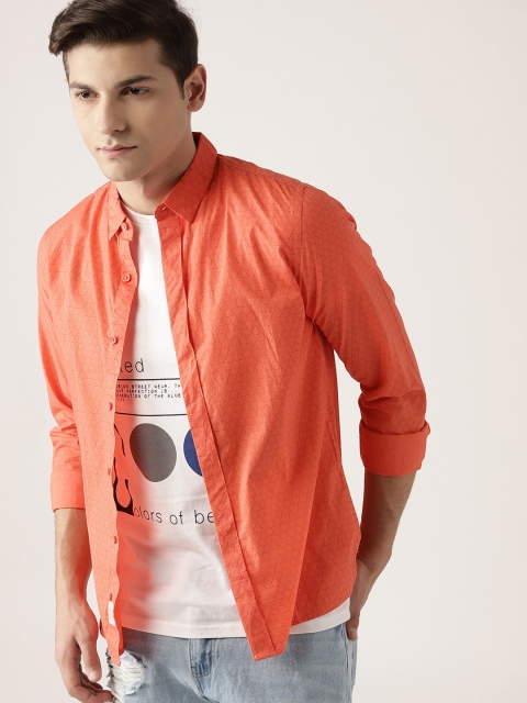 

United Colors of Benetton Men Orange Regular Fit Printed Casual Shirt
