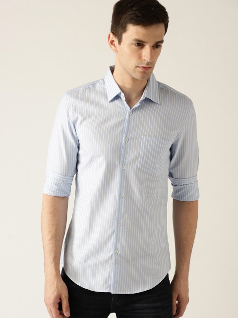 

United Colors of Benetton Men Blue & White Regular Fit Striped Casual Shirt