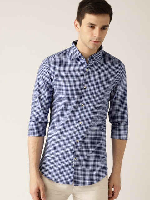 

United Colors of Benetton Men Blue & White Regular Fit Checked Casual Shirt