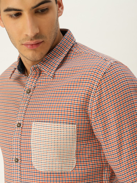 

United Colors of Benetton Men Pink & Blue Slim Fit Self Design Casual Shirt