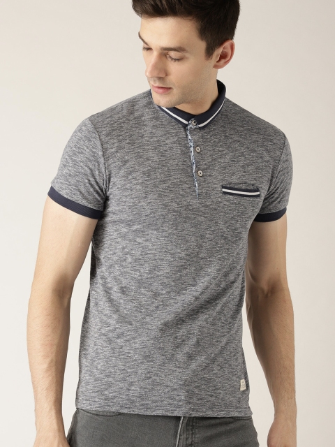 

United Colors of Benetton Men Grey Melange Solid Polo Collar T-shirt