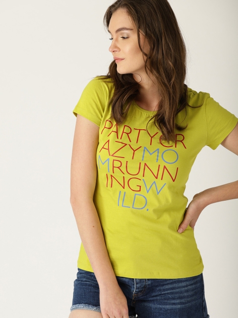 

United Colors of Benetton Women Assorted Solid Round Neck T-shirt, Lime green