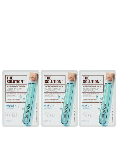 

The Face Shop Set of 3 Hyaluronic Acid The Solution Hydrating Face Mask, Blue