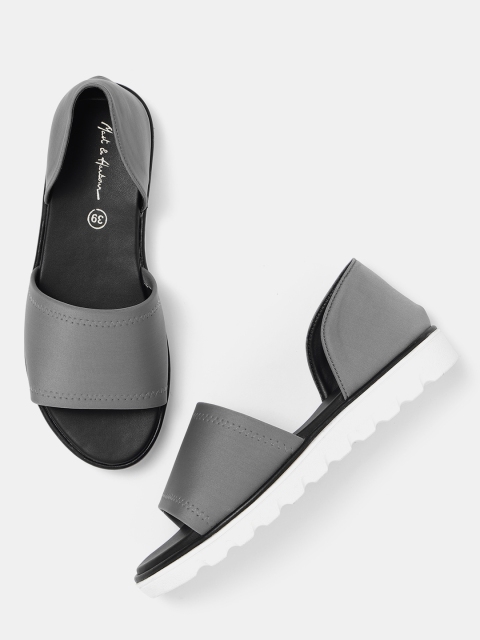 

Mast & Harbour Women Grey Solid Open Toe Flats